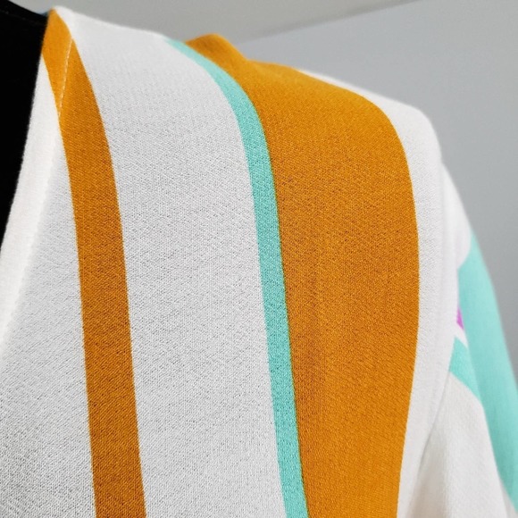Lovestitch Striped Multicolor Vibrant Tie Blouse Casual Boho Chic Coastal V Neck - Picture 9 of 12